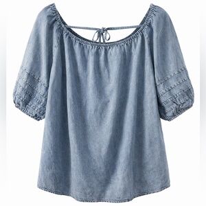 Chic Soul Denim Off-the-Shoulder Puff Sleeve Top | Size 2X